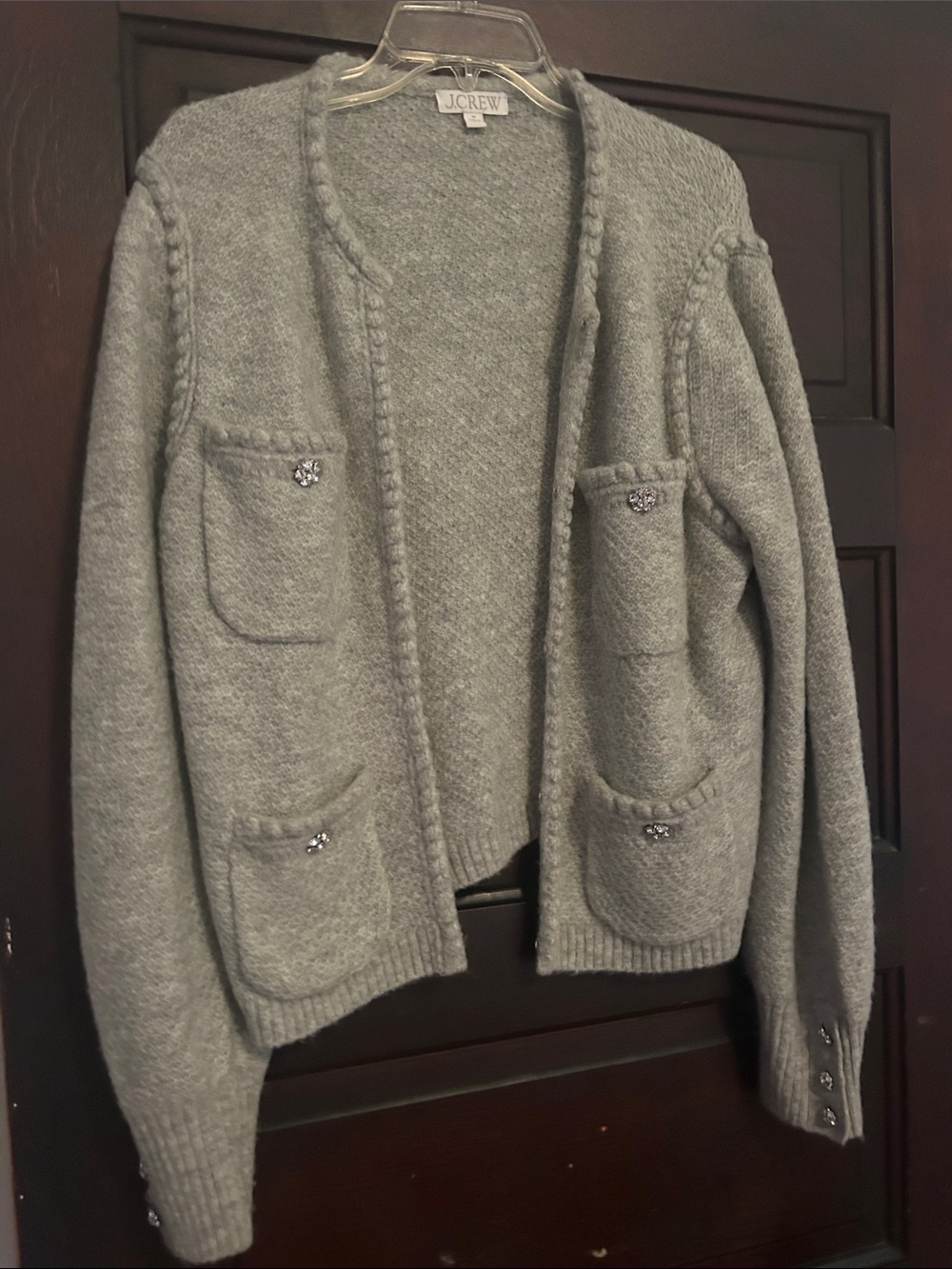 J. Crew Light Gray Pocket Cardigan with Embellished Buttons